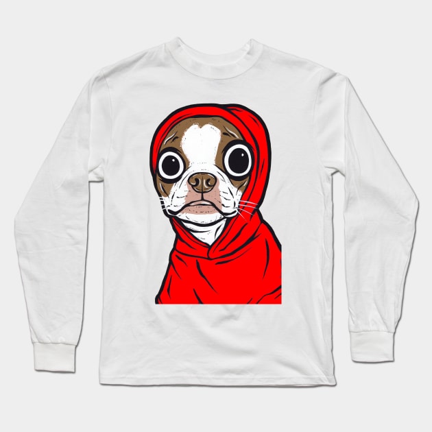 Brown Boston Terrier Hoodie Long Sleeve T-Shirt by turddemon